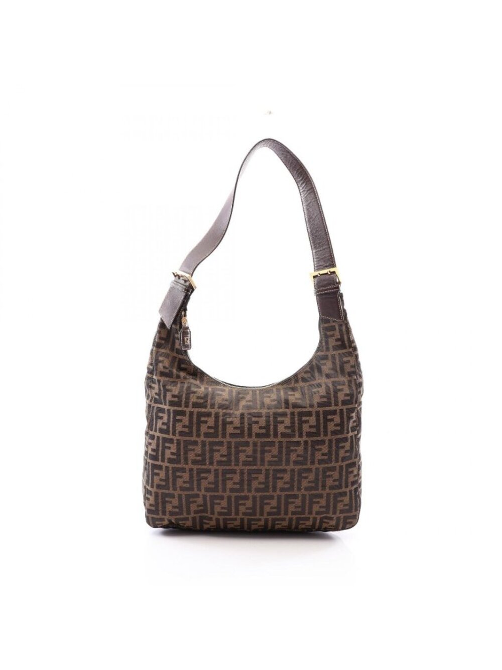 Fendi Shoulder Bag Zucca Brown Black Canvas Leather
